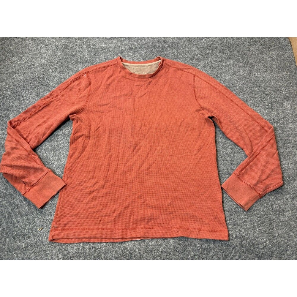 Banana Republic Shirt Mens L Orange Long Sleeve Thermal Waffle Knit Crew Neck